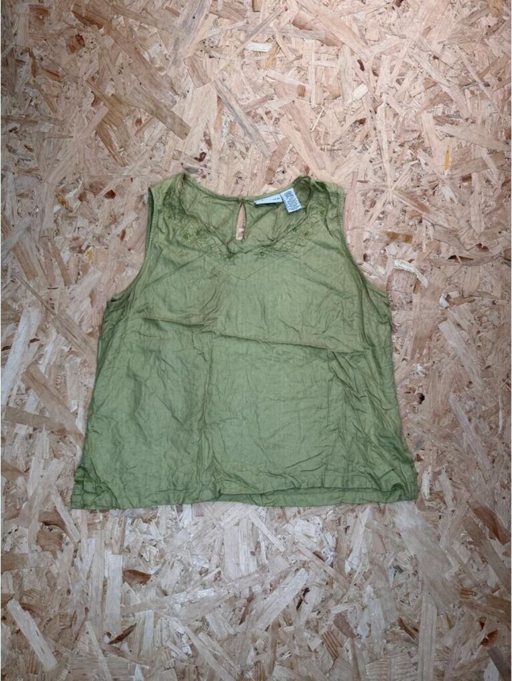 Jaclyn Smith Blouse Womens Extra Large Green Rayon Sleeveless Beaded Embroidered